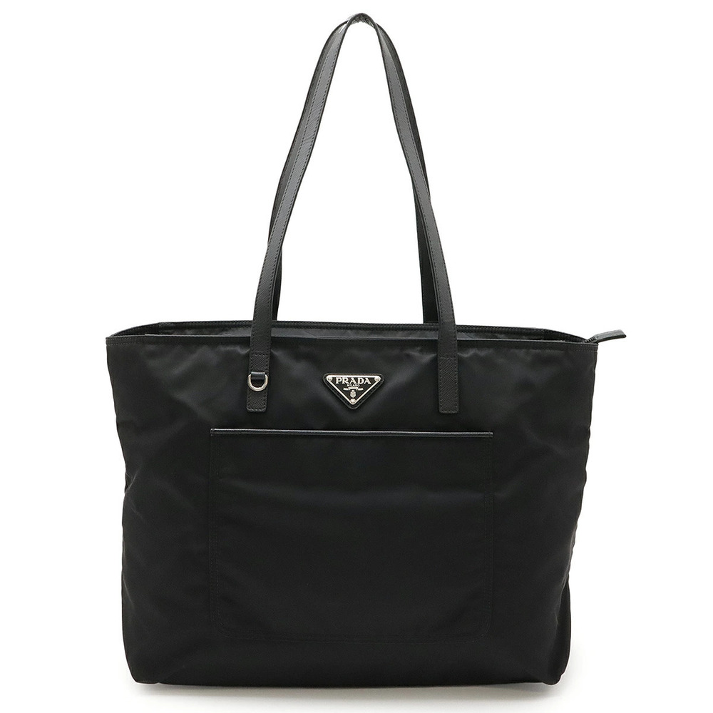 Prada VELA Tote Bag Shoulder Leather NERO Black